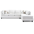 111 White Reversible Faux Leather 4-Seater Sectional Sofa with Throw Pillows