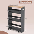 Costway 4-Tier Slim Rolling Kitchen Cart with Wheels - 8 Storage Compartments