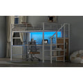 Complete Loft Bed Set with Desk, Storage Staircase, Compact Wardrobe, and LED Lighting