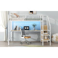 Complete Loft Bed Set with Desk, Storage Staircase, Compact Wardrobe, and LED Lighting