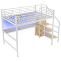 Complete Loft Bed Set with Desk, Storage Staircase, Compact Wardrobe, and LED Lighting