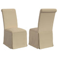 Set of 2 Shaw Dining Chairs with Tall Rolled Back and Skirted Base in Beige