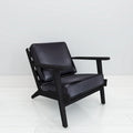 Handcrafted Amber Accent Chair with Slatted Mango Wood, Buffalo Leather Cushions, and Angled Legs