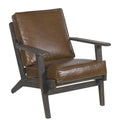 Handcrafted Amber Accent Chair with Slatted Mango Wood, Buffalo Leather Cushions, and Angled Legs