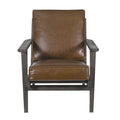 Handcrafted Amber Accent Chair with Slatted Mango Wood, Buffalo Leather Cushions, and Angled Legs