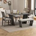6-Piece Wooden Dining Set: Rectangular Table with 4 Upholstered Chairs and 1 Bench