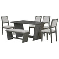 6-Piece Wooden Dining Set: Rectangular Table with 4 Upholstered Chairs and 1 Bench
