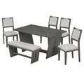 6-Piece Wooden Dining Set: Rectangular Table with 4 Upholstered Chairs and 1 Bench
