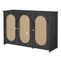 3-Door Buffet Cabinet with Faux Rattan Doors, Shelving, and Metal Handles - Ideal Coffee Bar Sideboard