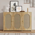 3-Door Buffet Cabinet with Faux Rattan Doors, Shelving, and Metal Handles - Ideal Coffee Bar Sideboard
