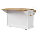 Spacious White Kitchen Island with Wood Drop Leaf, Embossed Texture Rolling Cart Featuring Doors and Drawers for Ample Storage