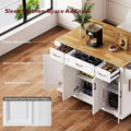 Spacious White Kitchen Island with Wood Drop Leaf, Embossed Texture Rolling Cart Featuring Doors and Drawers for Ample Storage