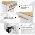 Spacious White Kitchen Island with Wood Drop Leaf, Embossed Texture Rolling Cart Featuring Doors and Drawers for Ample Storage