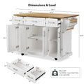 Spacious White Kitchen Island with Wood Drop Leaf, Embossed Texture Rolling Cart Featuring Doors and Drawers for Ample Storage