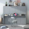 Queen/Full Size Murphy Bed with Hydraulic Lift and Integrated Desk Design