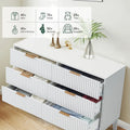 EROMMY Mid-Century Modern 6-Drawer Fluted Dresser - Wide Chest with Metal Handles for Bedroom and Living Room