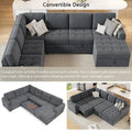 Roomfitters U-Shaped Sectional Sofa with Pull-Out Bed, Storage Chaise Lounge, and Integrated Charging Ports for Living Room