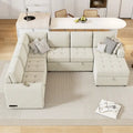 Roomfitters U-Shaped Sectional Sofa with Pull-Out Bed, Storage Chaise Lounge, and Integrated Charging Ports for Living Room