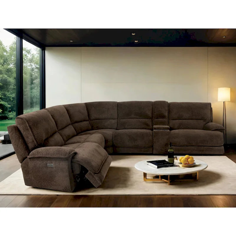 Renic Modern Dark Brown Reclining Sectional Sofa with Console and USB Ports by Furniture of America