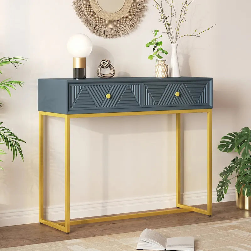 Contemporary Grey Console Table with Storage Solutions