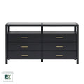 Wood Dresser with Glass Top and 6 Drawers Storage Cabinet