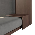 King Gray Upholstered Low Profile Platform Bed with Extended Wood Headboard and Integrated Nightstand Shelves