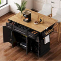 54-Inch Large Kitchen Island with Rubberwood Drop Leaf, Embossed Texture, Rolling Cart on 4 Wheels, Featuring 4 Doors and 3 Drawers