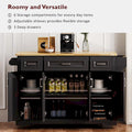 54-Inch Large Kitchen Island with Rubberwood Drop Leaf, Embossed Texture, Rolling Cart on 4 Wheels, Featuring 4 Doors and 3 Drawers