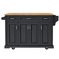 54-Inch Large Kitchen Island with Rubberwood Drop Leaf, Embossed Texture, Rolling Cart on 4 Wheels, Featuring 4 Doors and 3 Drawers