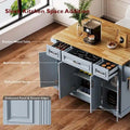 54-Inch Large Kitchen Island with Rubberwood Drop Leaf, Embossed Texture, Rolling Cart on 4 Wheels, Featuring 4 Doors and 3 Drawers