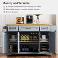 54-Inch Large Kitchen Island with Rubberwood Drop Leaf, Embossed Texture, Rolling Cart on 4 Wheels, Featuring 4 Doors and 3 Drawers