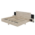 Modern King Size Wooden Floating Bed Frame with Nightstand and LED - Slatted Support Design