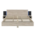 Modern King Size Wooden Floating Bed Frame with Nightstand and LED - Slatted Support Design
