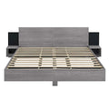 Modern King Size Wooden Floating Bed Frame with Nightstand and LED - Slatted Support Design