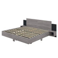Modern King Size Wooden Floating Bed Frame with Nightstand and LED - Slatted Support Design
