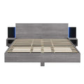 Modern King Size Wooden Floating Bed Frame with Nightstand and LED - Slatted Support Design