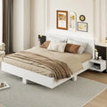 Modern King Size Wooden Floating Bed Frame with Nightstand and LED - Slatted Support Design