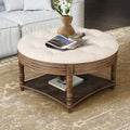 Round Storage Ottoman Coffee Table with Tufted Seat and Wooden Base