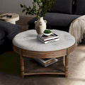 Round Storage Ottoman Coffee Table with Tufted Seat and Wooden Base