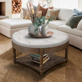 Spacious Round Waterproof Ottoman Coffee Table - 2-Tier Oversized Button-Tufted Design with Wooden Upholstery