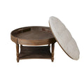 Spacious Round Waterproof Ottoman Coffee Table - 2-Tier Oversized Button-Tufted Design with Wooden Upholstery