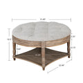Round Storage Ottoman Coffee Table with Tufted Seat and Wooden Base