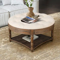 Spacious Round Waterproof Ottoman Coffee Table - 2-Tier Oversized Button-Tufted Design with Wooden Upholstery