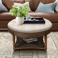 Spacious Round Waterproof Ottoman Coffee Table - 2-Tier Oversized Button-Tufted Design with Wooden Upholstery