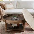 Spacious Round Waterproof Ottoman Coffee Table - 2-Tier Oversized Button-Tufted Design with Wooden Upholstery