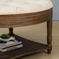 Spacious Round Waterproof Ottoman Coffee Table - 2-Tier Oversized Button-Tufted Design with Wooden Upholstery
