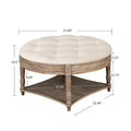Round Storage Ottoman Coffee Table with Tufted Seat and Wooden Base