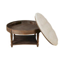 Round Storage Ottoman Coffee Table with Tufted Seat and Wooden Base