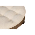 Round Storage Ottoman Coffee Table with Tufted Seat and Wooden Base