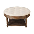 Spacious Round Waterproof Ottoman Coffee Table - 2-Tier Oversized Button-Tufted Design with Wooden Upholstery